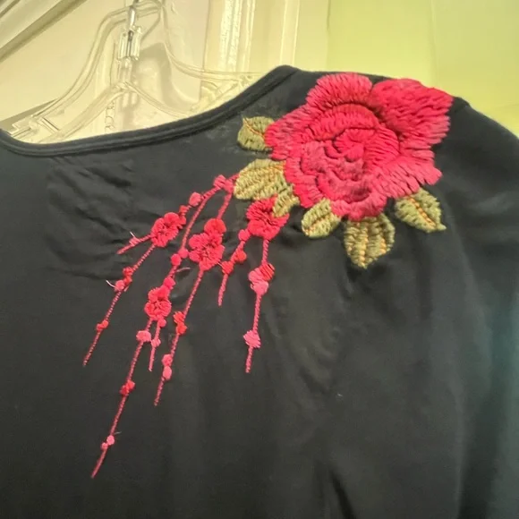 JW Los Angeles floral embroidery black cotton dress size medium - Picture 13 of 16
